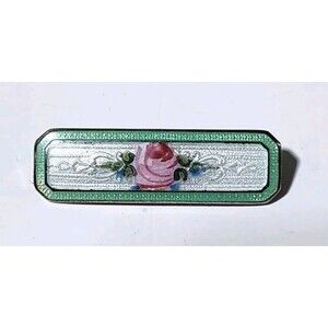Vintage Sterling Silver Guilloche' Enamel Flower Design Bar Collar Pin 1930's